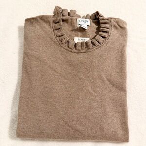 J. Crew Camel Ruffle Neck Cotton Sweater Medium NWT